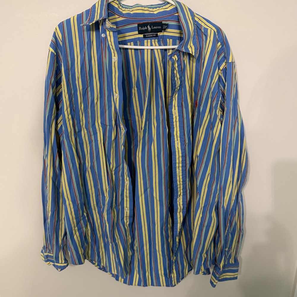 Ralph Lauren Blue and Yellow Striped Men's Shirt